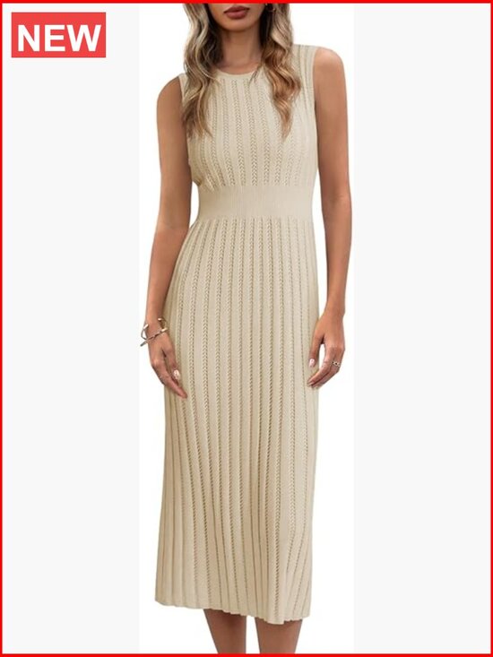 Dresses & Skirts - Ribbed Knit Midi Tank Dress Sleeveless Bodycon Fall Casual